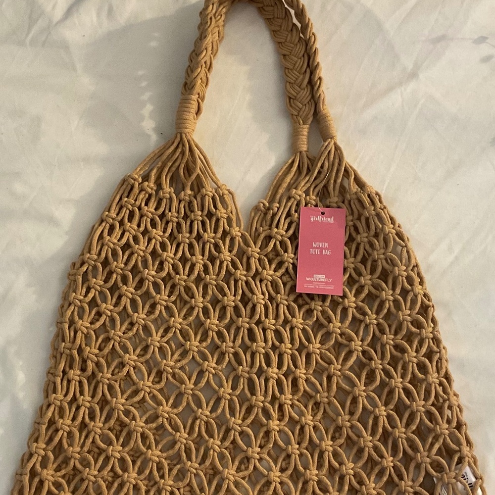 CultureFly Tan Woven Tote Marketplace Bag NWT